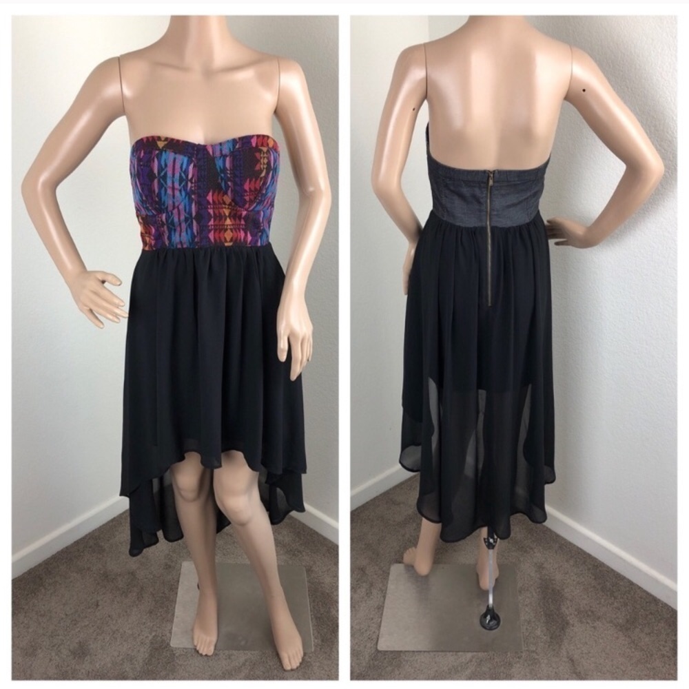 Forever 21 tribal print high low strapless dress